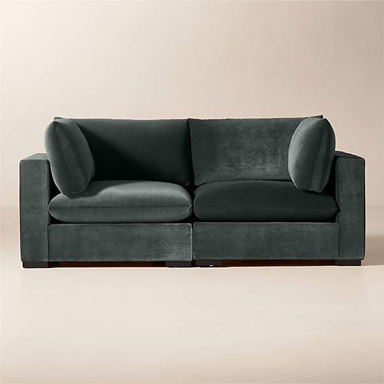 Deseo 2-Piece Grey Blue Performance Velvet Standard Depth Sectional Sofa