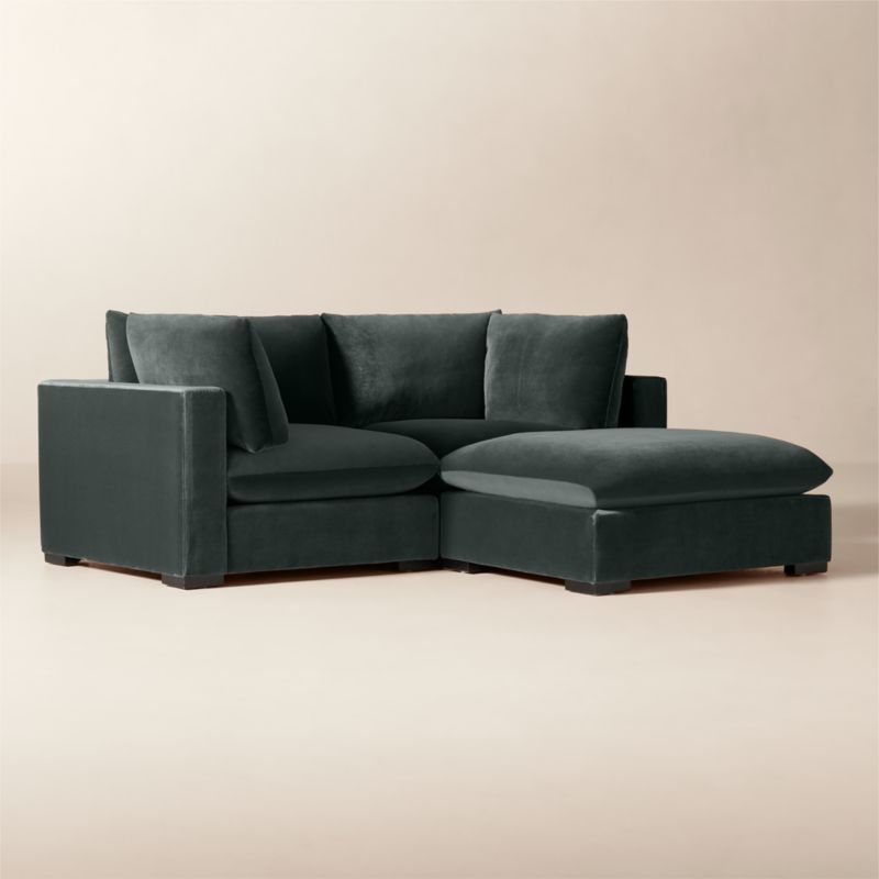 Deseo 3-Piece Grey Blue Performance Velvet Standard Depth Sectional Sofa with Ottoman - image 1 of 7
