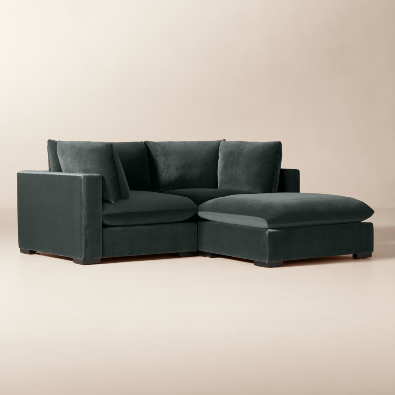 Deseo 3-Piece Grey Blue Performance Velvet Standard Depth Sectional Sofa with Ottoman - image 2 of 8