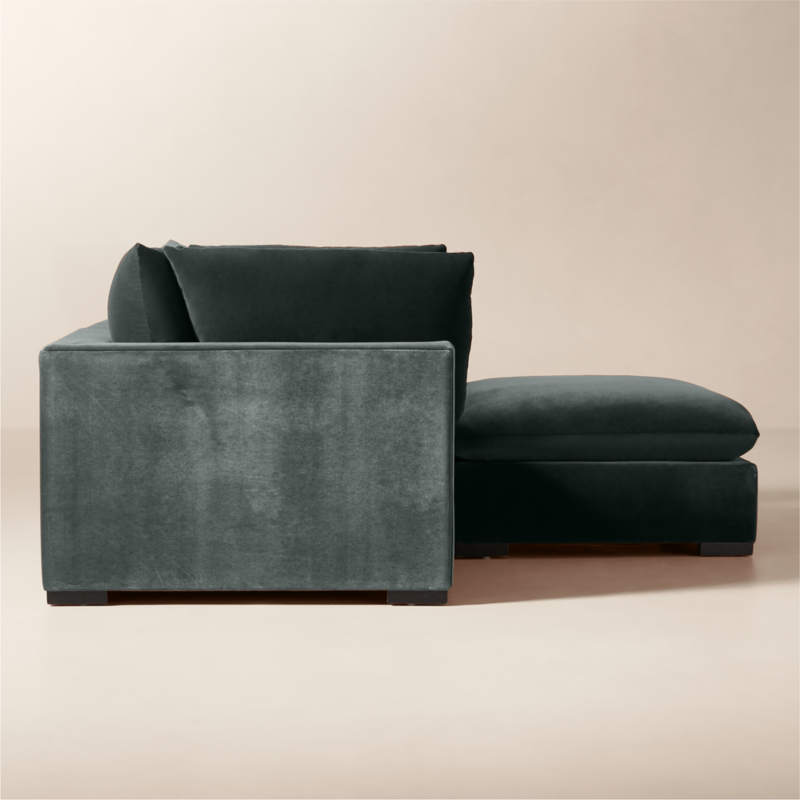 Deseo 3-Piece Grey Blue Performance Velvet Standard Depth Sectional Sofa with Ottoman - image 3 of 8