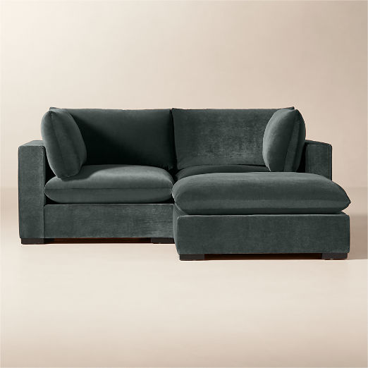 Deseo 3-Piece Grey Blue Performance Velvet Standard Depth Sectional Sofa with Ottoman