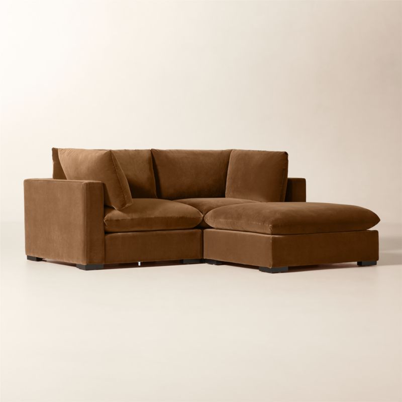 Deseo 3-Piece Light Brown Performance Velvet Standard Depth Sectional Sofa with Ottoman - image 2 of 10