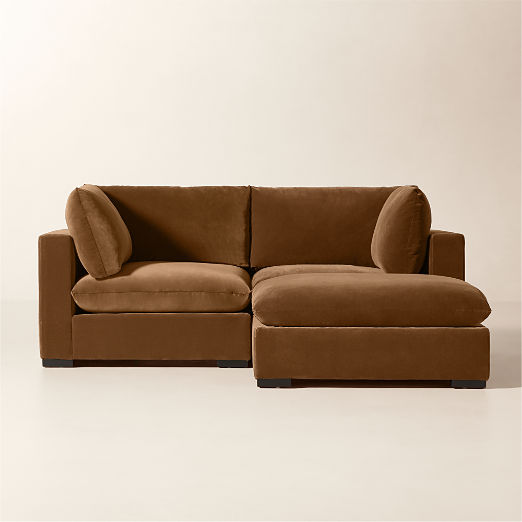 Deseo 3-Piece Praline Brown Performance Velvet Standard Depth Sectional Sofa with Ottoman