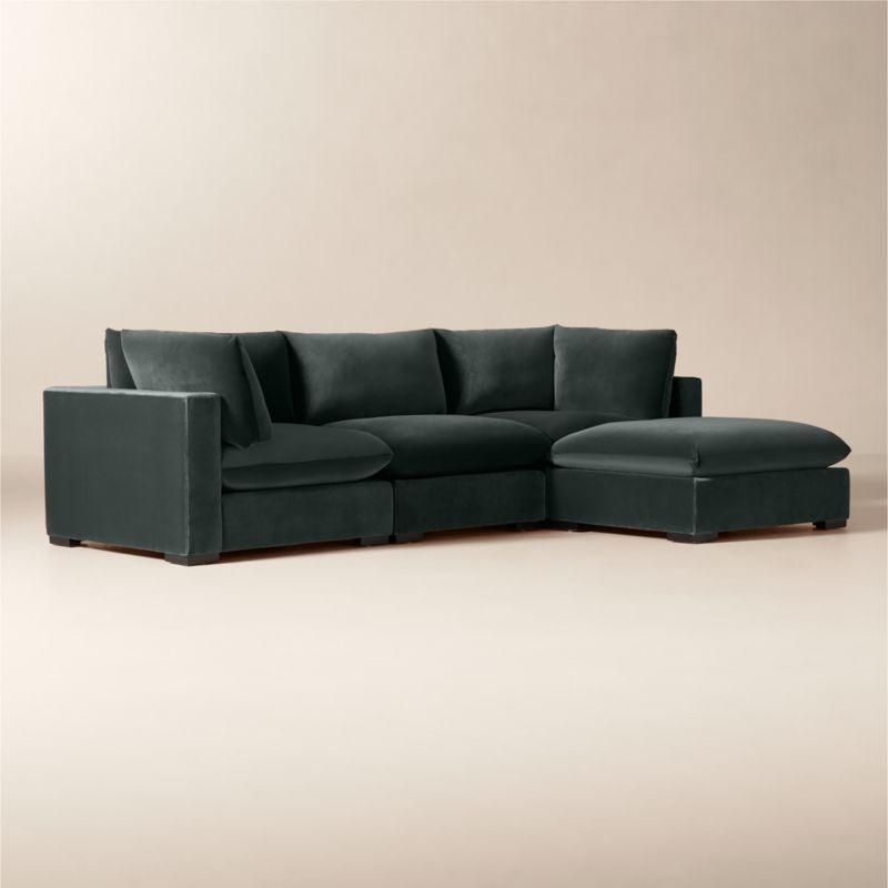 Deseo 4-Piece Grey Blue Performance Velvet Standard Depth Sectional Sofa - image 1 of 7