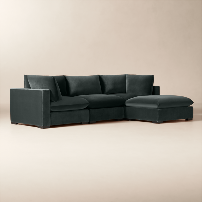 Deseo 4-Piece Grey Blue Performance Velvet Standard Depth Sectional Sofa - image 2 of 8