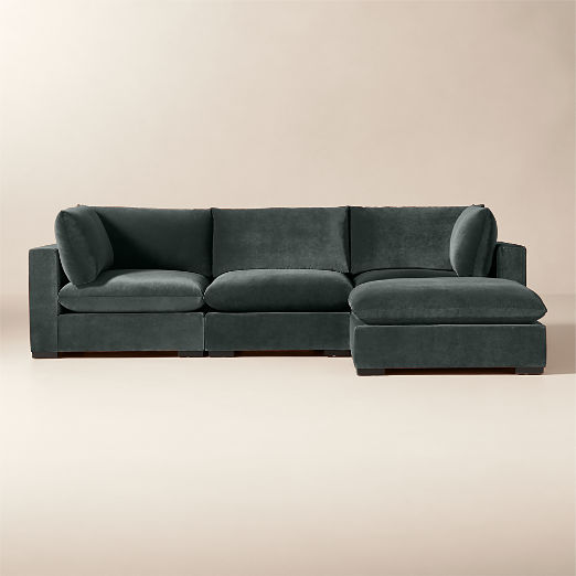 Deseo 4-Piece Grey Blue Performance Velvet Standard Depth Sectional Sofa