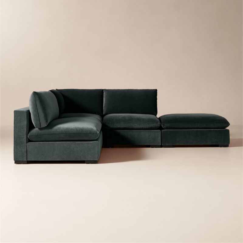 Deseo 4-Piece Grey Blue Performance Velvet Standard Depth Sectional Sofa with Loveseat - image 2 of 7