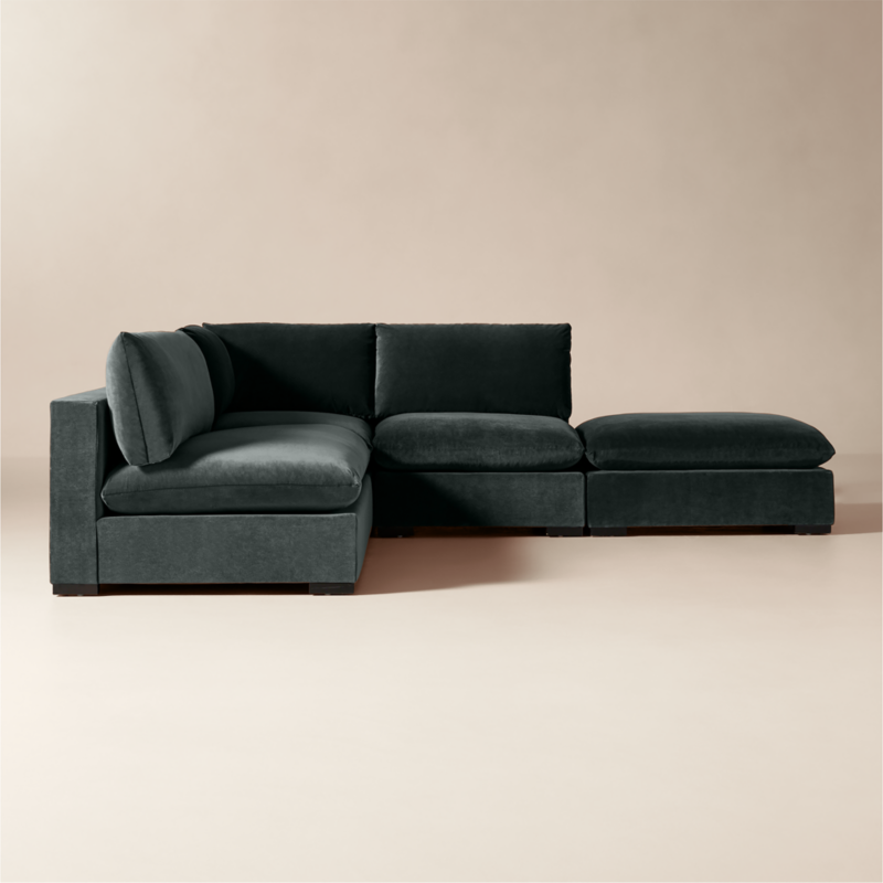 Deseo 4-Piece Grey Blue Performance Velvet Standard Depth Sectional Sofa with Loveseat - image 3 of 8