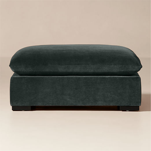 Deseo Grey Blue Performance Velvet Standard Depth Ottoman
