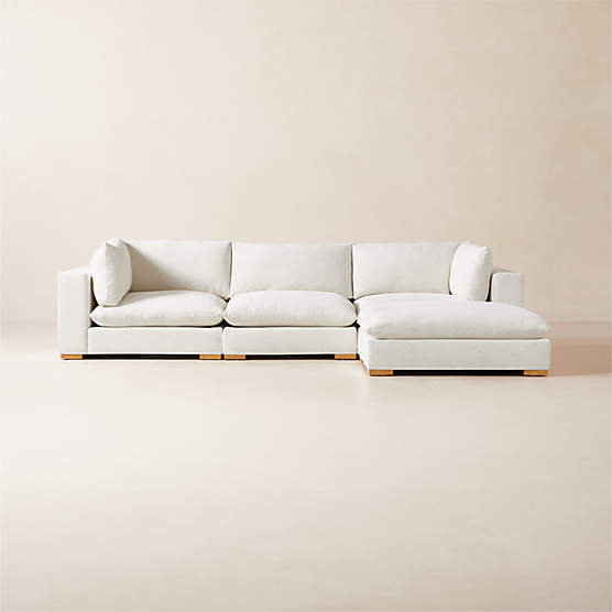 Deseo 4-Piece Modular L-Shaped White Performance Fabric Deep Depth Sectional Sofa