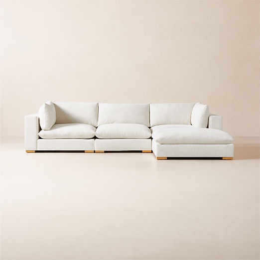 Deseo 4-Piece Modular L-Shaped White Performance Fabric Deep Depth Sectional Sofa