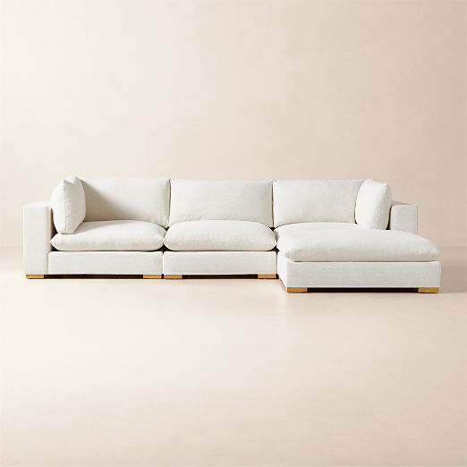 Deseo 4-Piece Modular L-Shaped White Performance Fabric Deep Depth Sectional Sofa