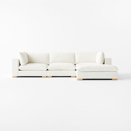 Deseo 4-Piece Modular L-Shaped White Performance Fabric Deep Depth Sectional Sofa