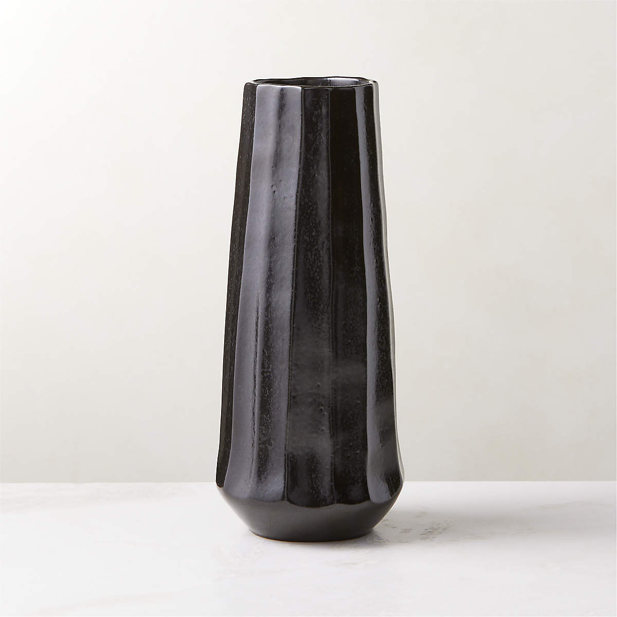Desi Modern Ribbed Black Vase Tall + Reviews CB2