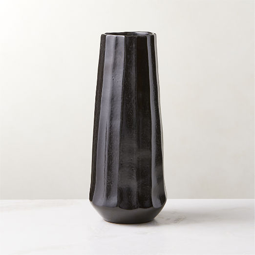 Desi Ribbed Black Vase Tall