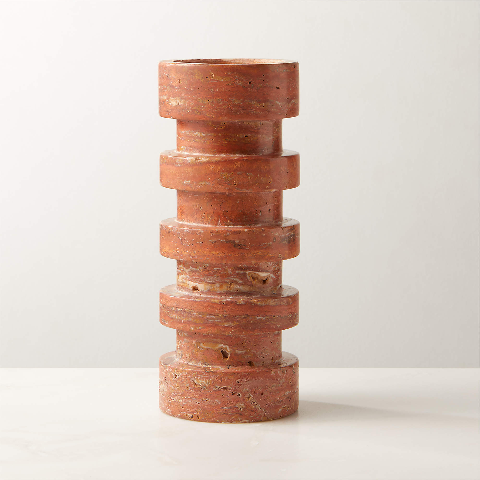 Dev Modern Red Travertine Candle Holder Large + Reviews | CB2