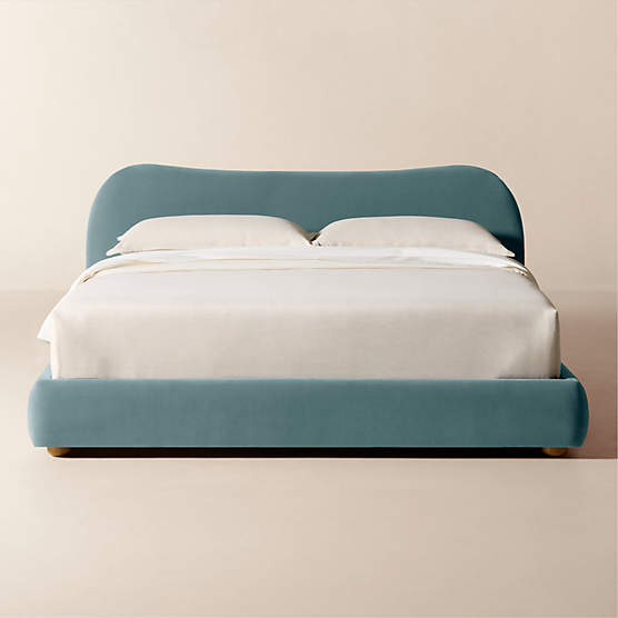 Diana Light Blue Velvet Upholstered King Bed
