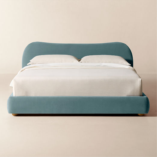 Diana Light Blue Velvet Upholstered Queen Bed
