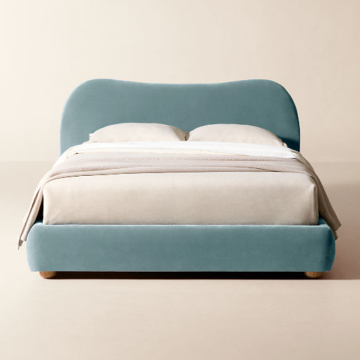 Diana Light Blue Velvet Upholstered Queen Bed