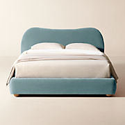 Panora Cool Grey Upholstered and Black Metal Queen Bed
