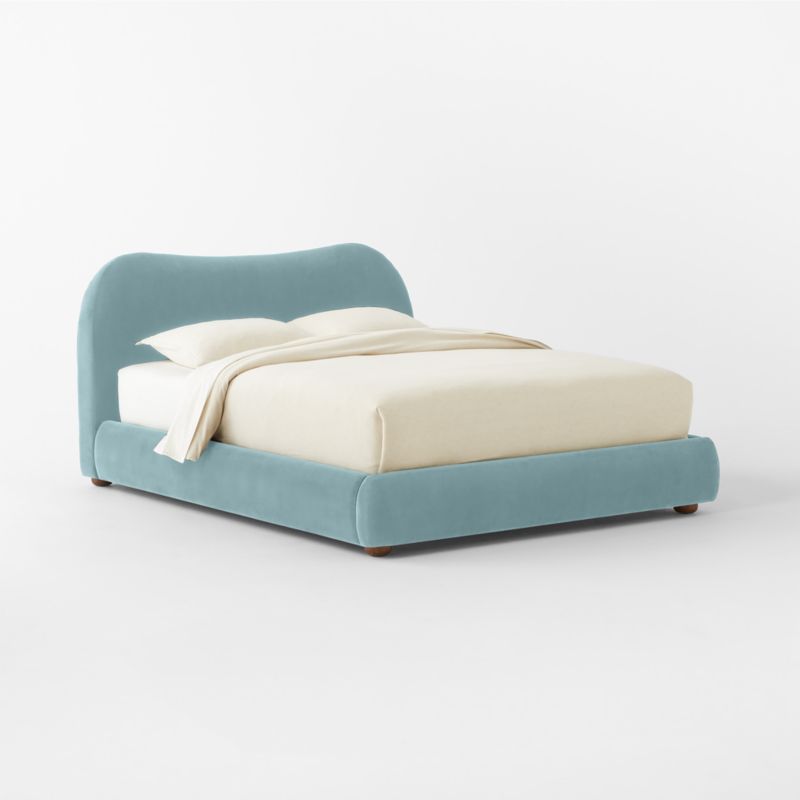 Diana Light Blue Velvet Queen Bed - image 2 of 10