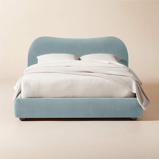 Diana Light Blue Velvet Queen Bed