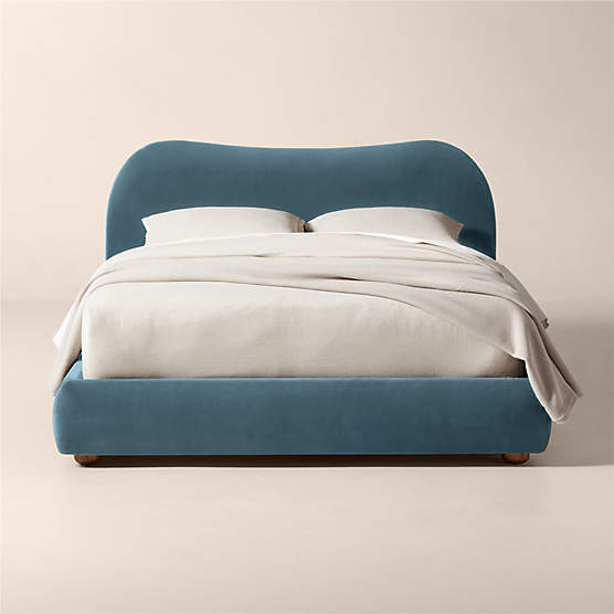 Diana Light Blue Velvet Queen Bed