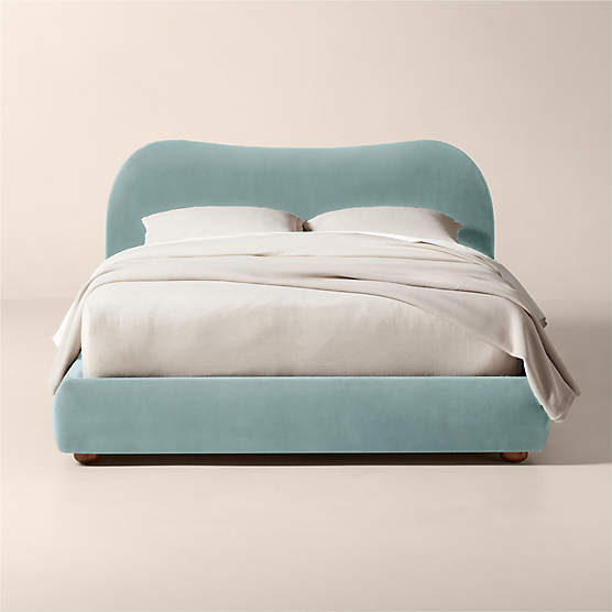 Diana Light Blue Velvet Queen Bed