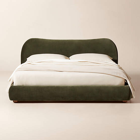 Diana Olive Green Velvet Upholstered King Bed