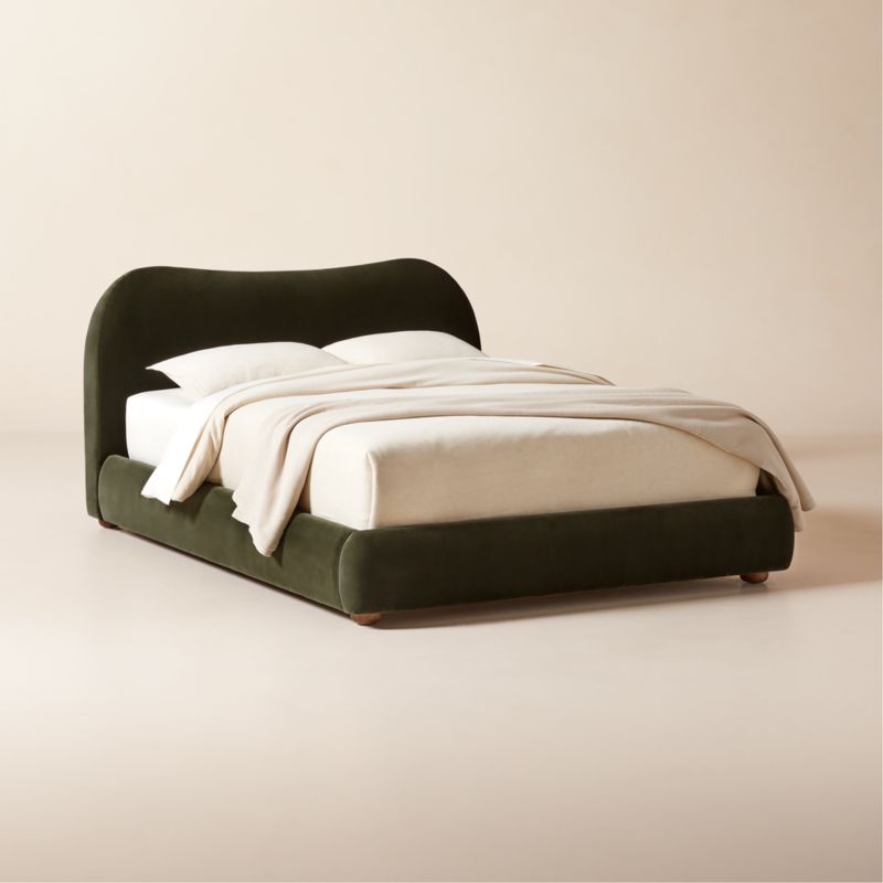 Diana Olive Green Velvet Queen Bed - image 3 of 9