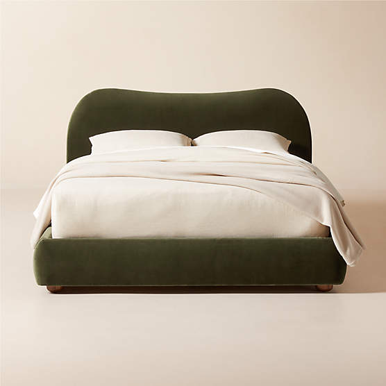 Diana Olive Green Velvet Queen Bed