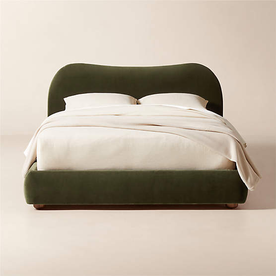 Diana Olive Green Velvet Upholstered Queen Bed