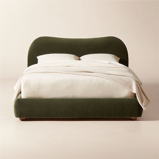 Diana Olive Green Velvet Queen Bed