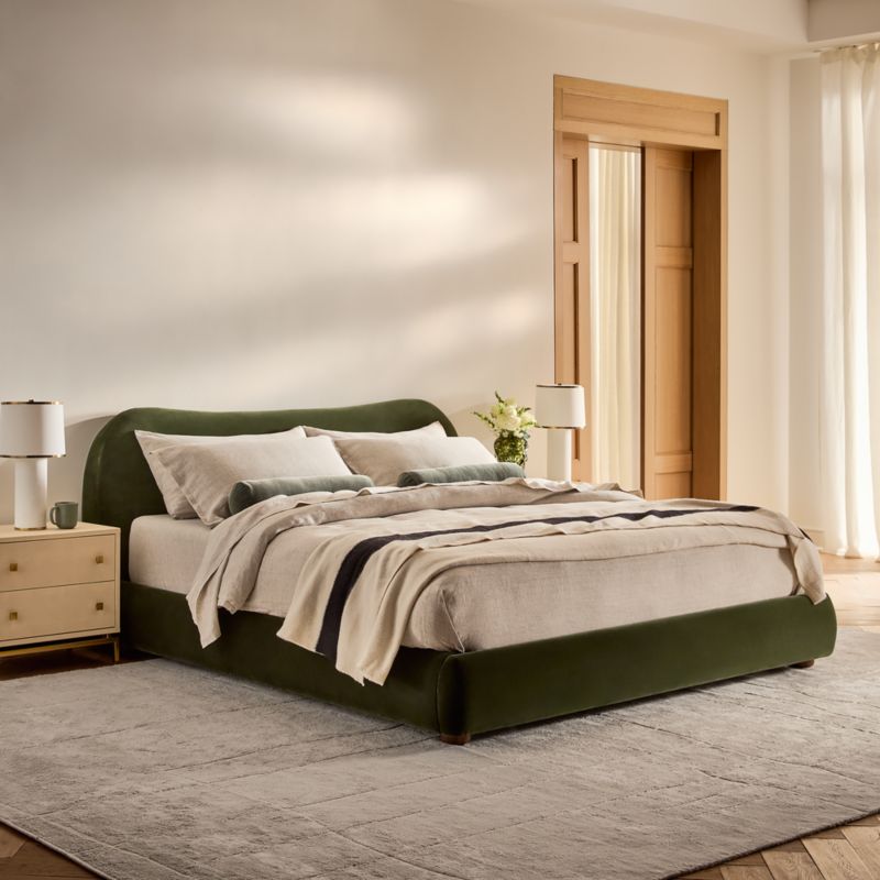 Diana Olive Green Velvet Upholstered Queen Bed - image 9 of 15