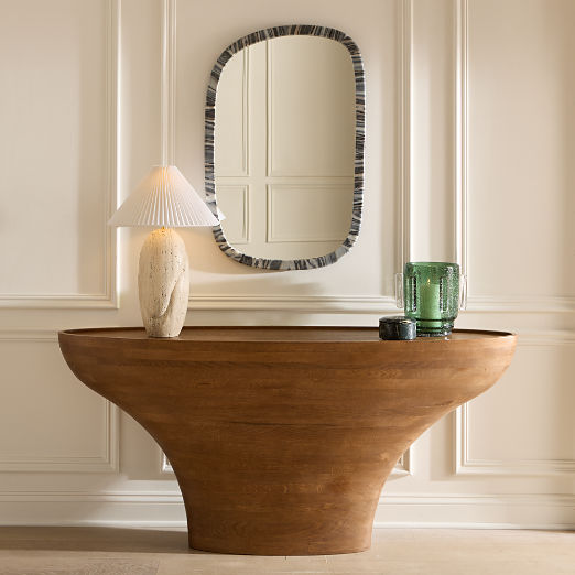 Emira 64" Oval Light Brown Oak Wood Console Table