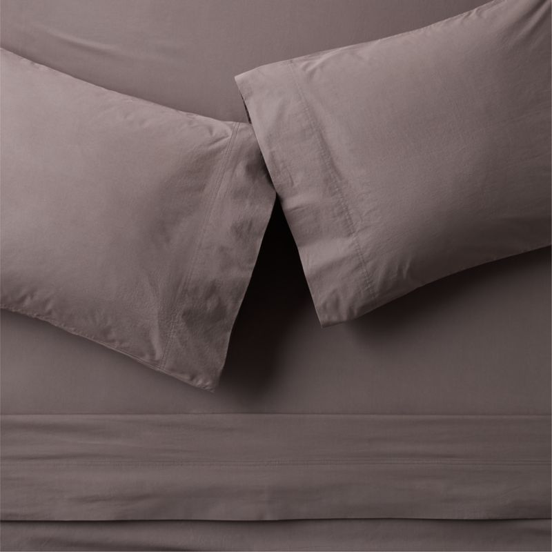 View Dione Organic Cotton Washed Percale 400 Thread Count Charcoal Queen Sheet Set details