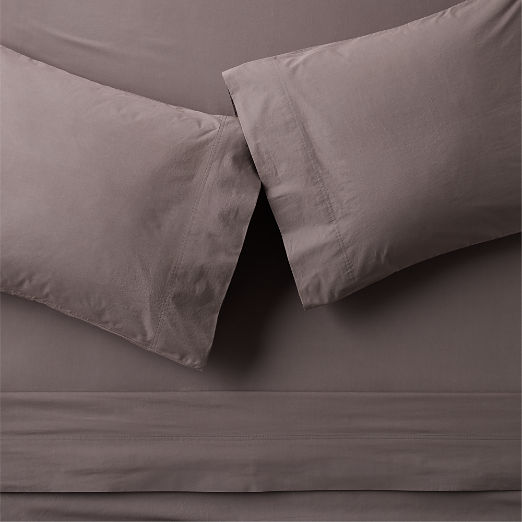 Dione Organic Cotton Washed Percale 400 Thread Count Charcoal Queen Sheet Set