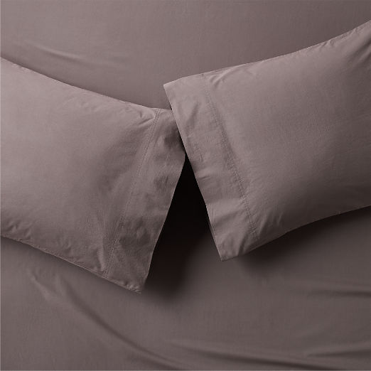 Dione Organic Cotton Washed Percale 400 Thread Count Charcoal Standard Pillowcases Set of 2