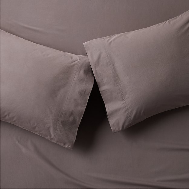 Dione Organic Cotton Washed Percale 400 Thread Count Charcoal King Pillowcases Set of 2 Reviews CB2