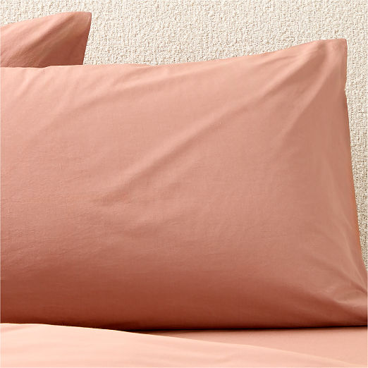 Dione Organic Cotton Washed Percale 400 Thread Count Smoked Mauve Pillow Shams Set of 2