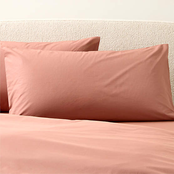 Dione Organic Cotton Washed Percale 400 Thread Count Smoked Mauve King Pillow Shams Set of 2