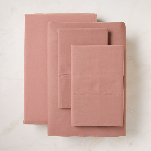 Dione Organic Cotton Washed Percale 400 Thread Count Smoked Mauve Sheet Set