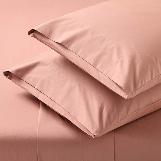 Dione Organic Cotton Washed Percale 400 Thread Count Smoked Mauve Queen Sheet Set