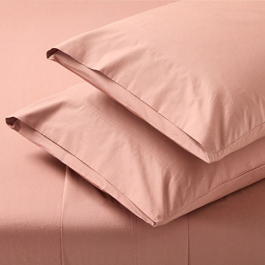 Dione Organic Cotton Washed Percale 400 Thread Count Smoked Mauve Sheet Set