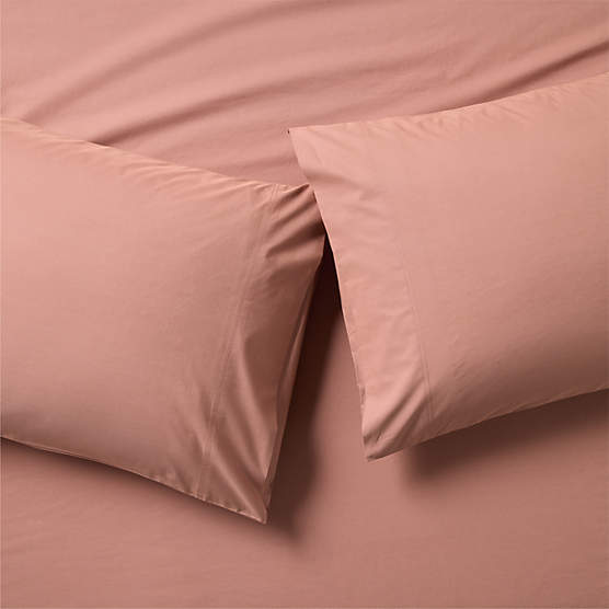 Dione Organic Cotton Washed Percale 400 Thread Count Smoked Mauve Standard Pillowcases Set of 2