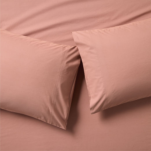 Dione Organic Cotton Washed Percale 400 Thread Count Smoked Mauve Pillowcases Set of 2