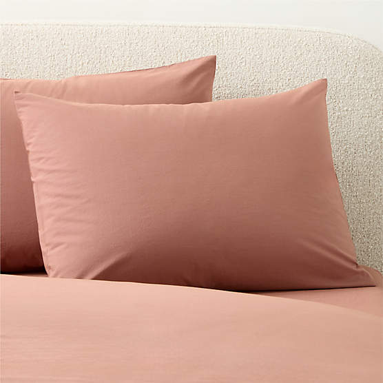 Dione Organic Cotton Washed Percale 400 Thread Count Smoked Mauve Standard Pillow Shams Set of 2