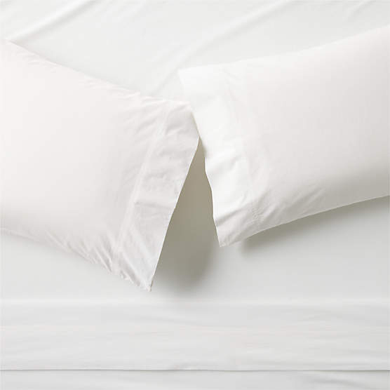 Dione Organic Cotton Washed Percale 400 Thread Count White Queen Sheet Set