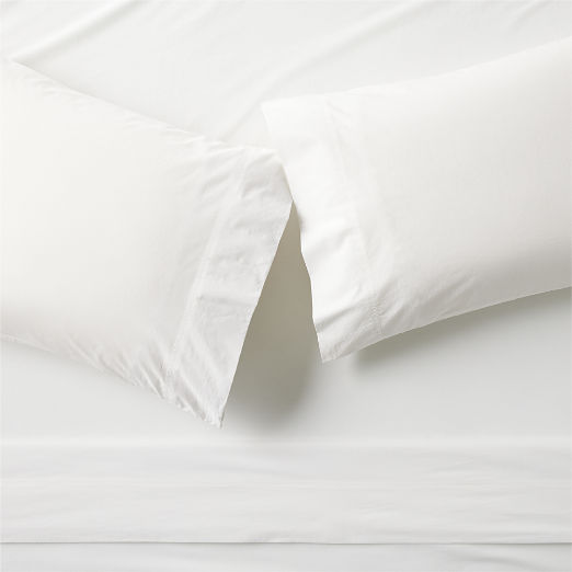 Dione Organic Cotton Washed Percale 400 Thread Count White Sheet Set