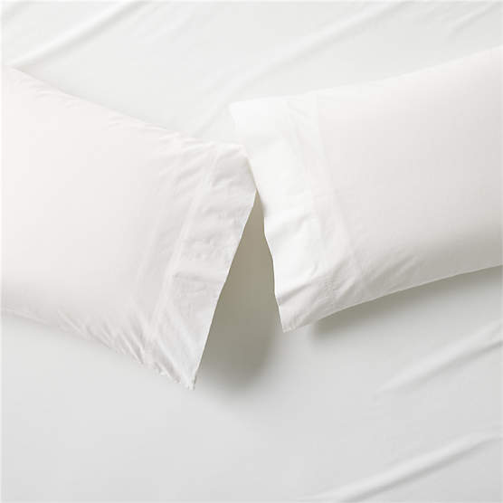 Dione Organic Cotton Washed Percale 400 Thread Count White Standard Pillowcases Set of 2